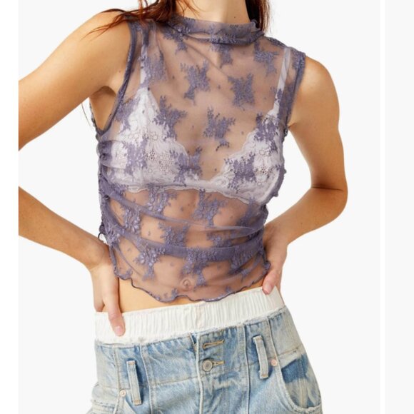 Free People Tops - Beautiful Lavender Floral Sheer Tank